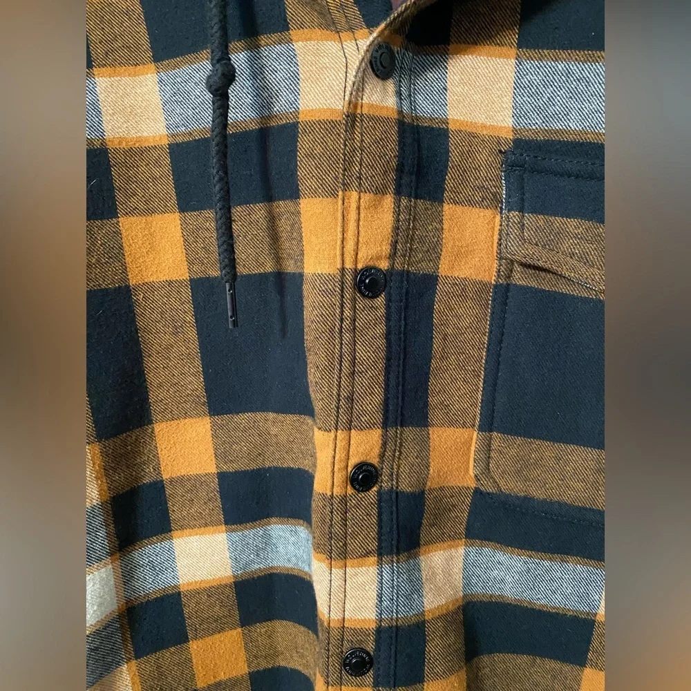 Wolverine Men's Large Black Orange Plaid Shirt Jacket with hood Christmas